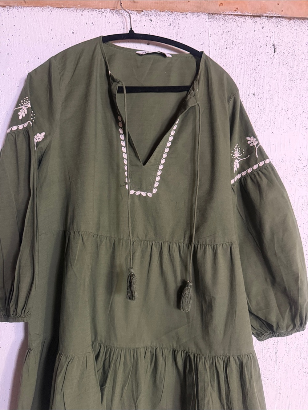 Zara Olive Dress with White Detailing, L - Picture 11 of 13